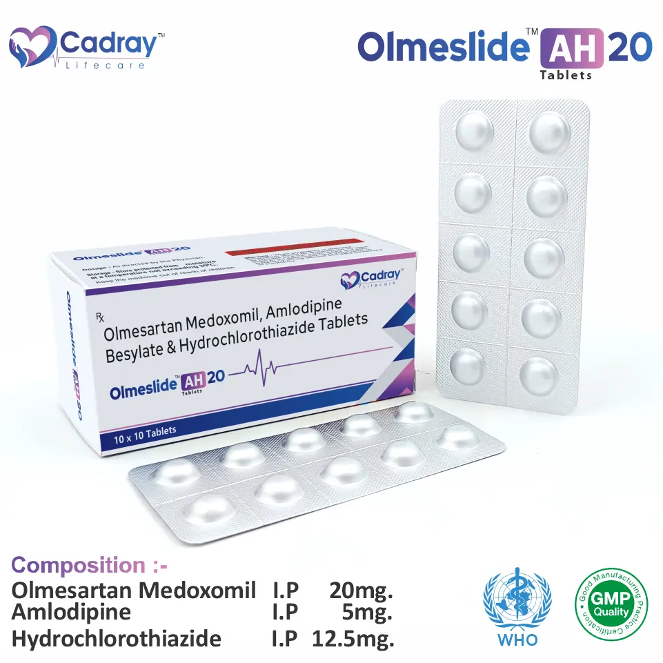 Olmesartan 20mg + Amlodipine + HCTZ Tablet | Antihypertensive Segment | Best Price for PCD Pharma Franchise